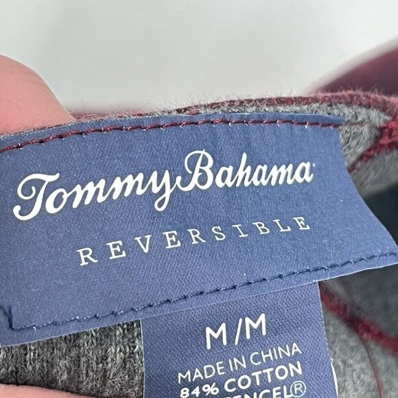 Tommy Bahama Reversible Quarter Zip Pullover Sweater Maroon Gray Cotton Tencel M - Picture 4 of 4